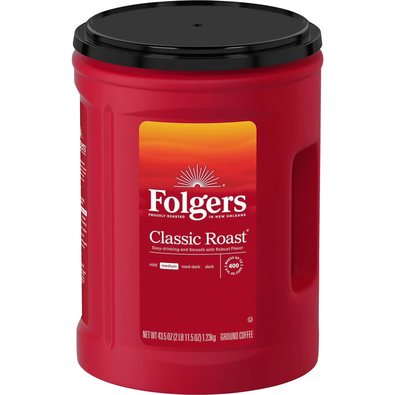 Folgers Classic Roast Ground Coffee, 43.5 oz Canister