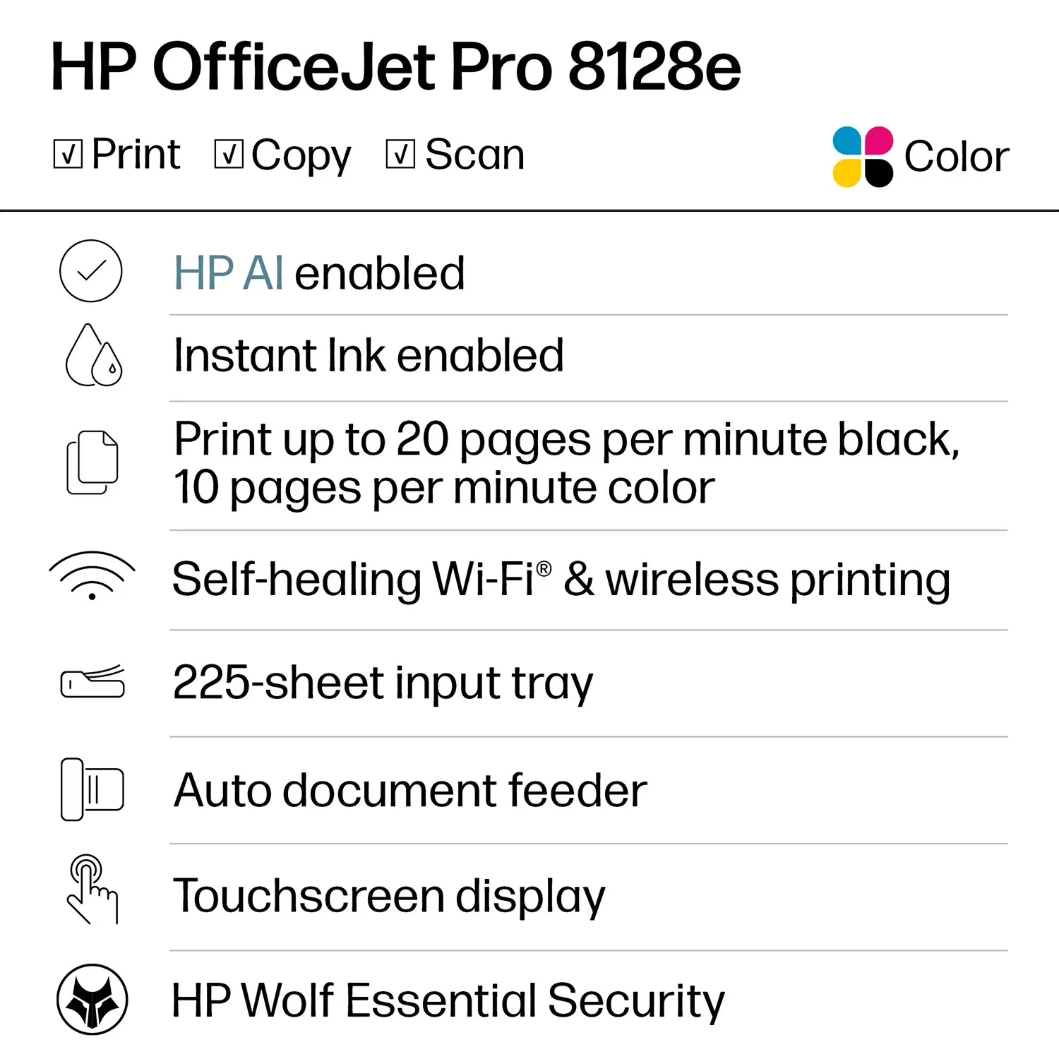 HP OfficeJet Pro 8128e Color Wireless All-in-One Printer with 1 Year Instant Ink view 3